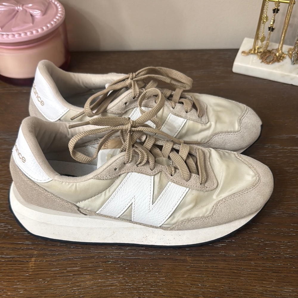 New Balance Women's Cream and White Sneakers